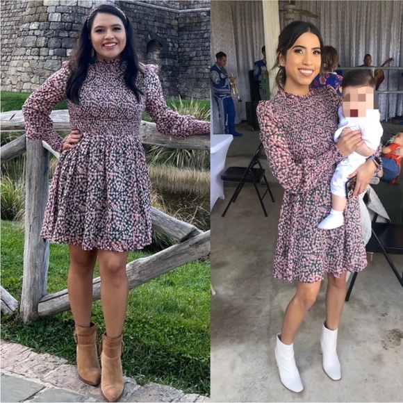 Green and Pink Floral Smocked Longsleeve Babydoll Dress 🌿 - Picture 7 of 12